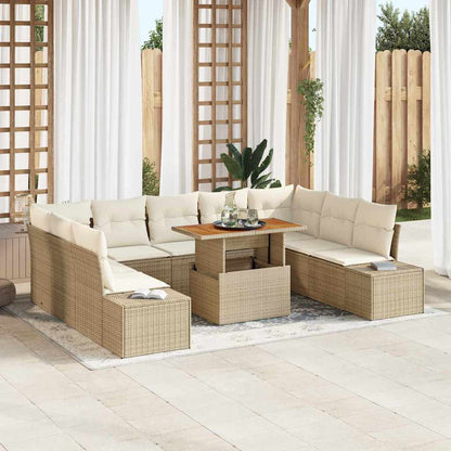 Set Divano da Giardino 10 pcs Beige Poly Rattan