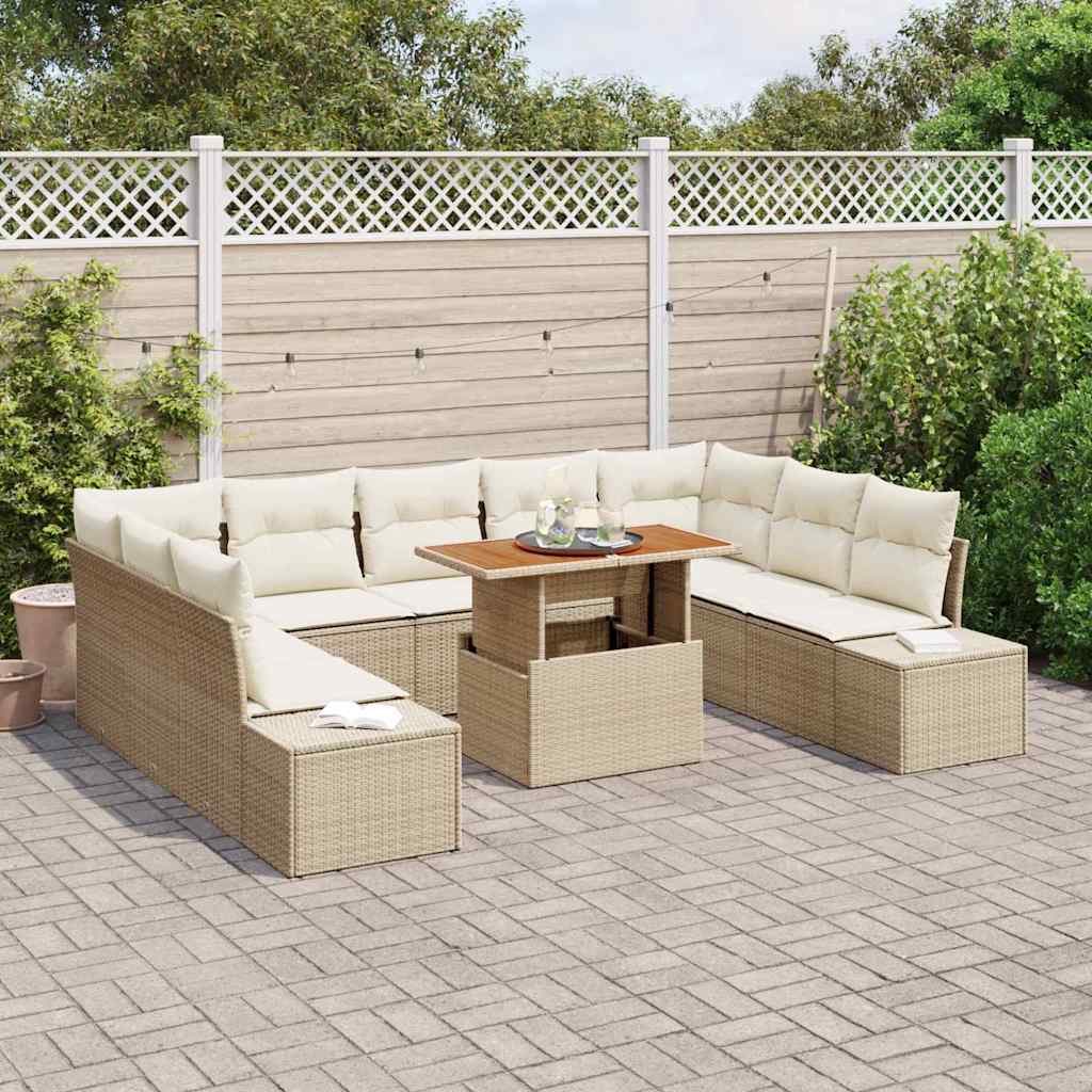 Set Divano da Giardino 10 pcs Beige Poly Rattan