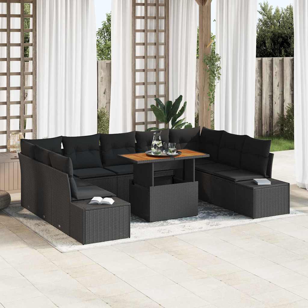 Set Divano da Giardino 10 pcs Nero Poly Rattan