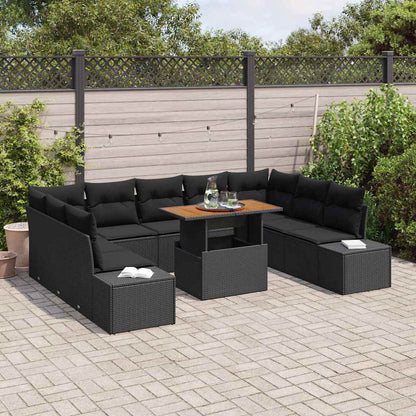 Set Divano da Giardino 10 pcs Nero Poly Rattan