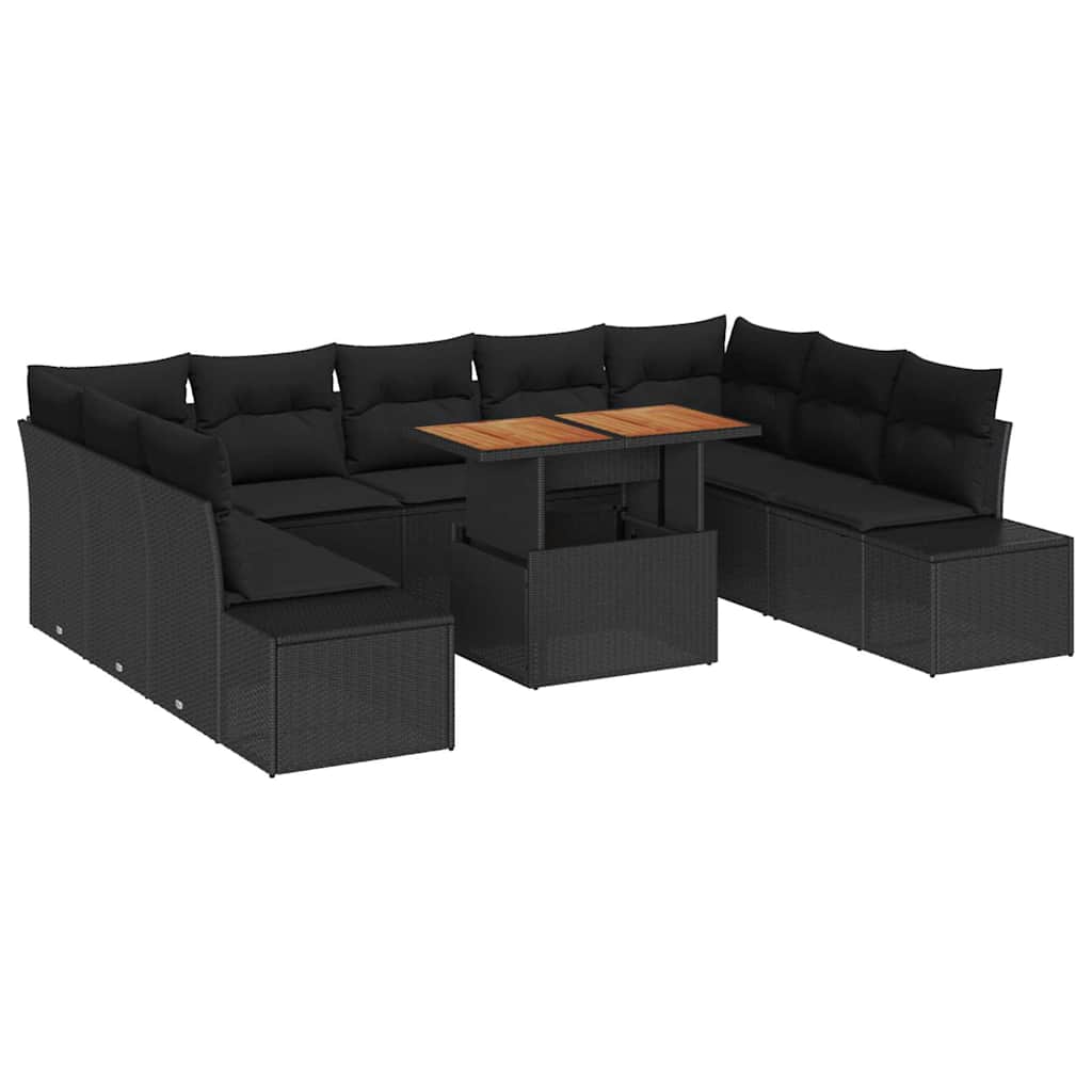 Set Divano da Giardino 10 pcs Nero Poly Rattan