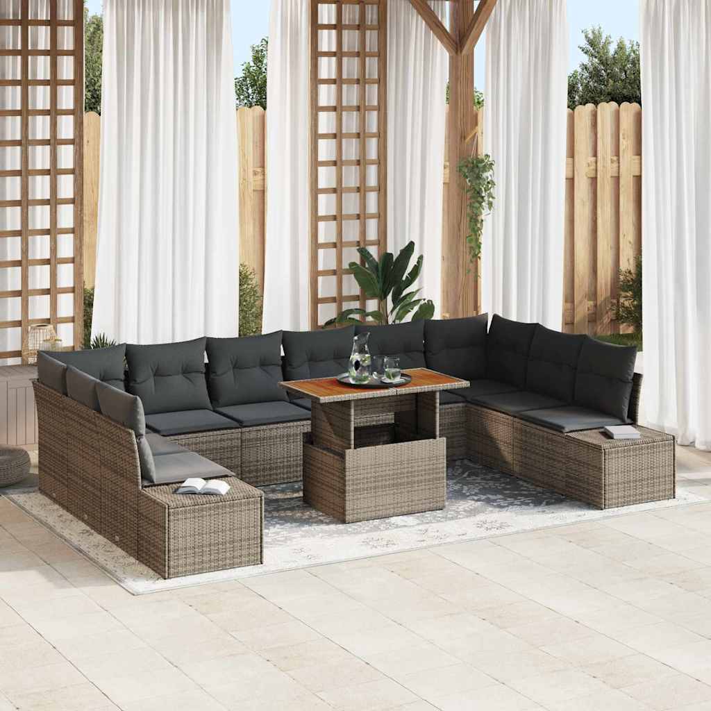 Set Divano da Giardino 11 pcs Grigio Poly Rattan