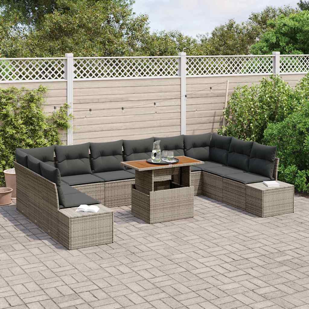 Set Divano da Giardino 11 pcs Grigio Poly Rattan