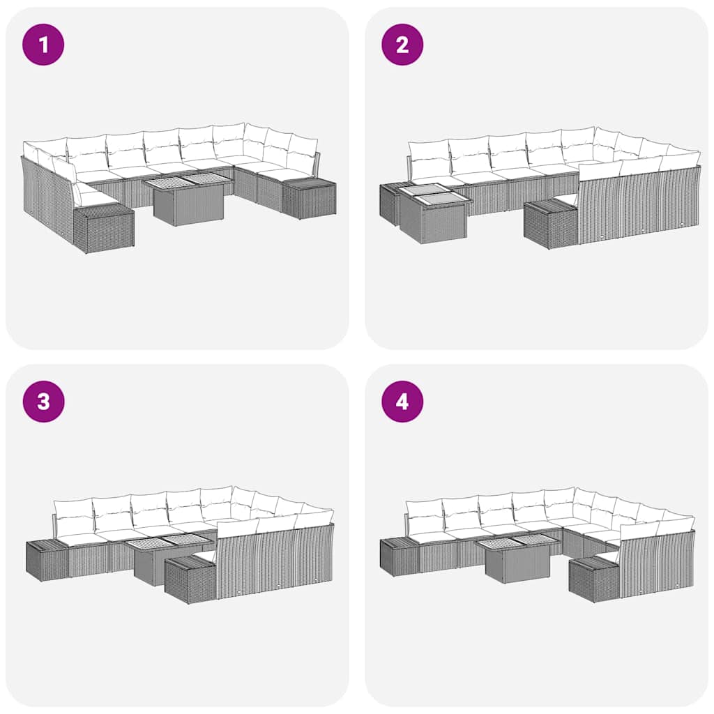 Set Divano da Giardino 11 pcs Grigio Poly Rattan