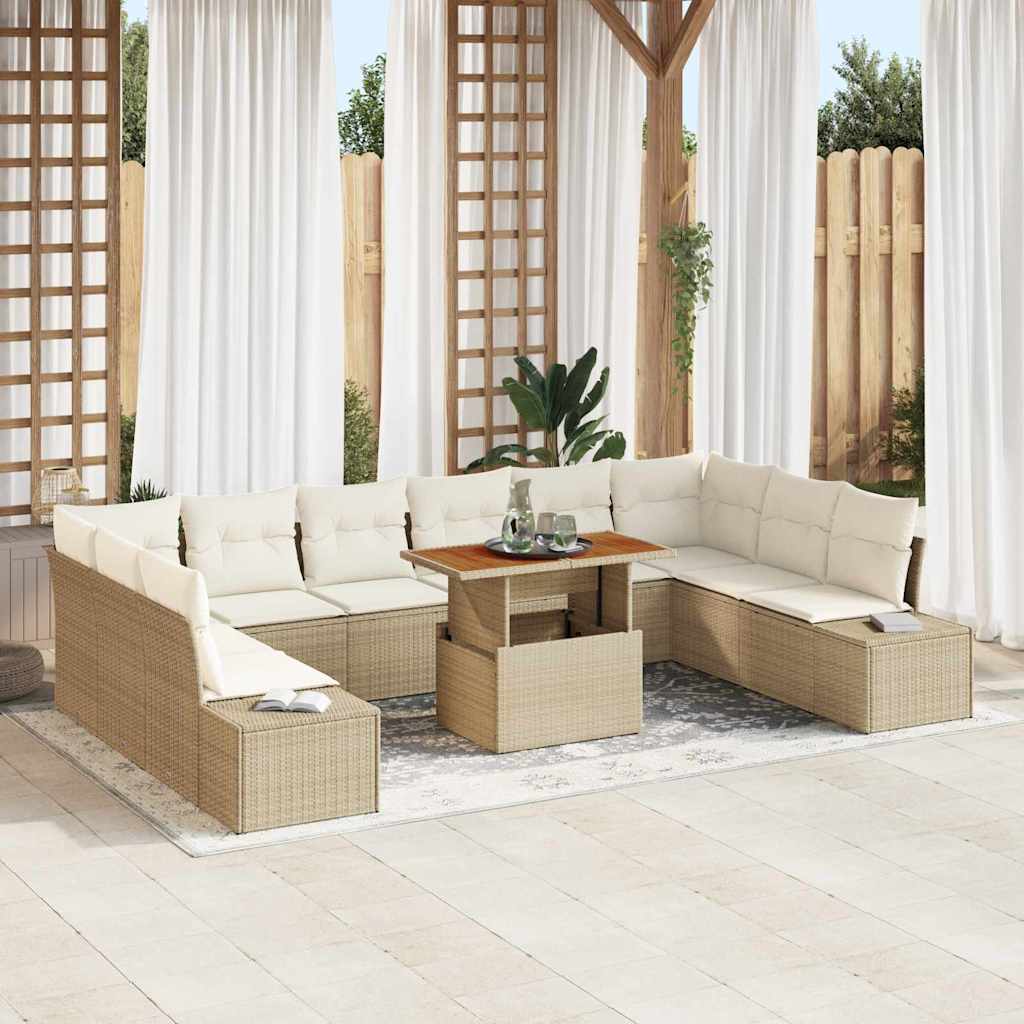 Set Divano da Giardino 11 pcs Beige Poly Rattan