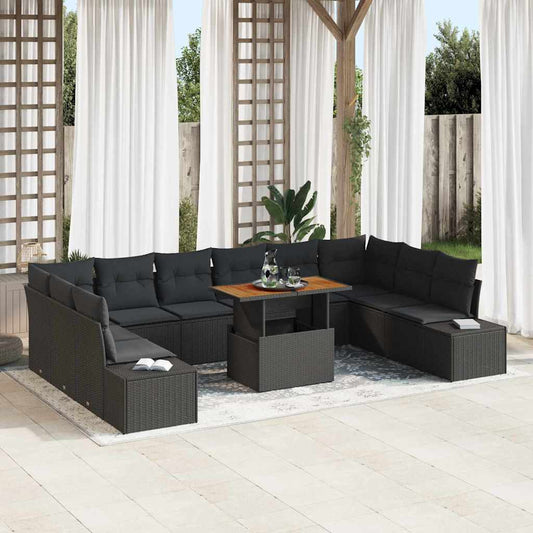 Set Divano da Giardino 11 pcs Nero Poly Rattan