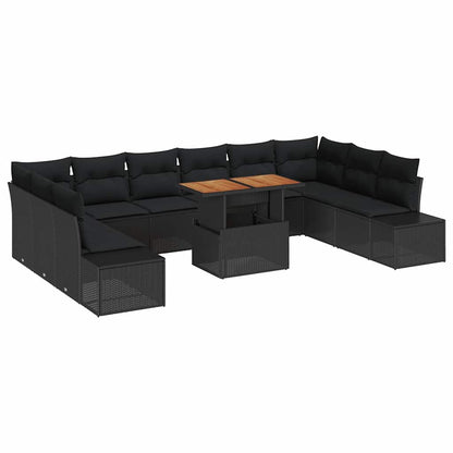 Set Divano da Giardino 11 pcs Nero Poly Rattan