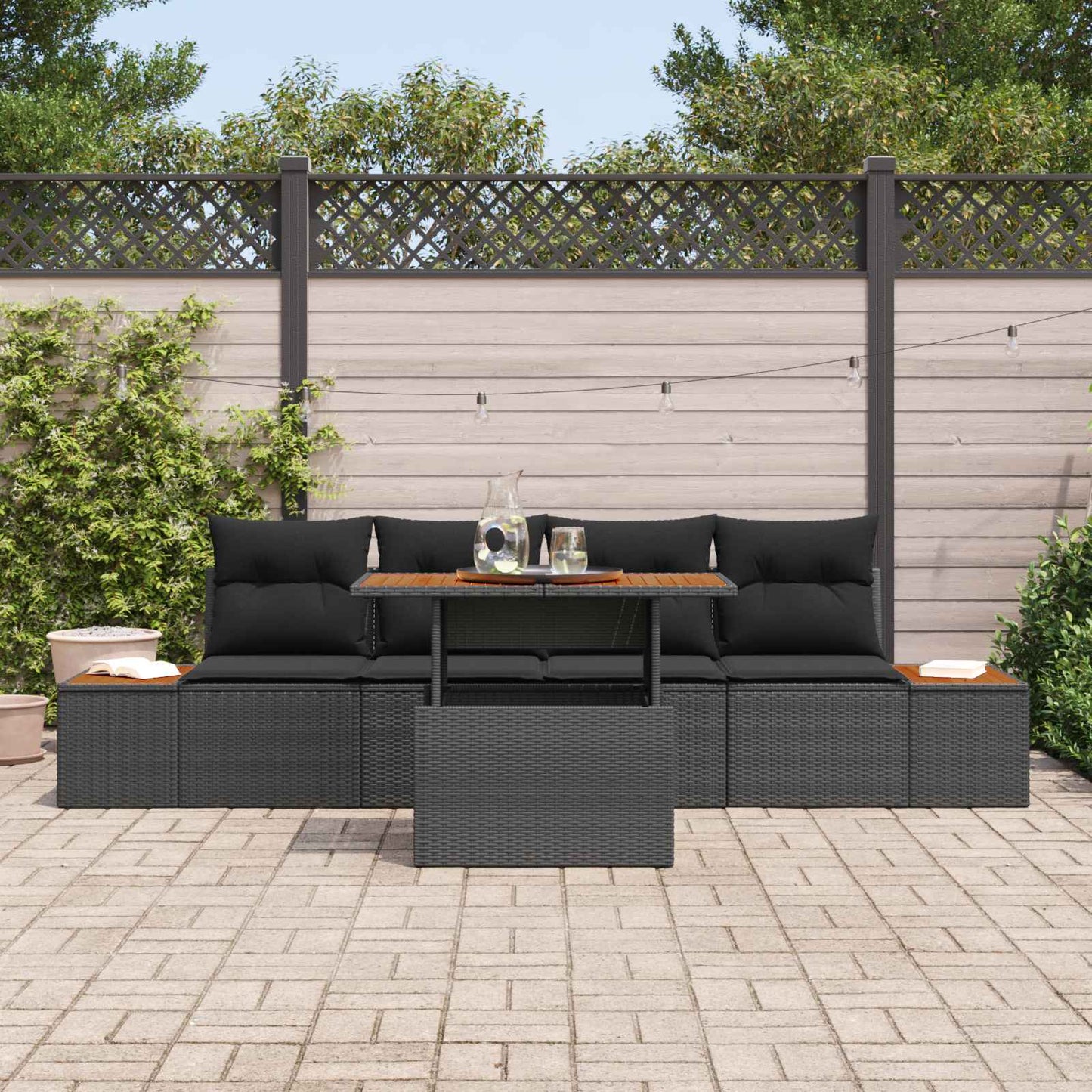 Set Divano da Giardino con archiviazione 5 pcs Nero Poly Rattan | homemem39