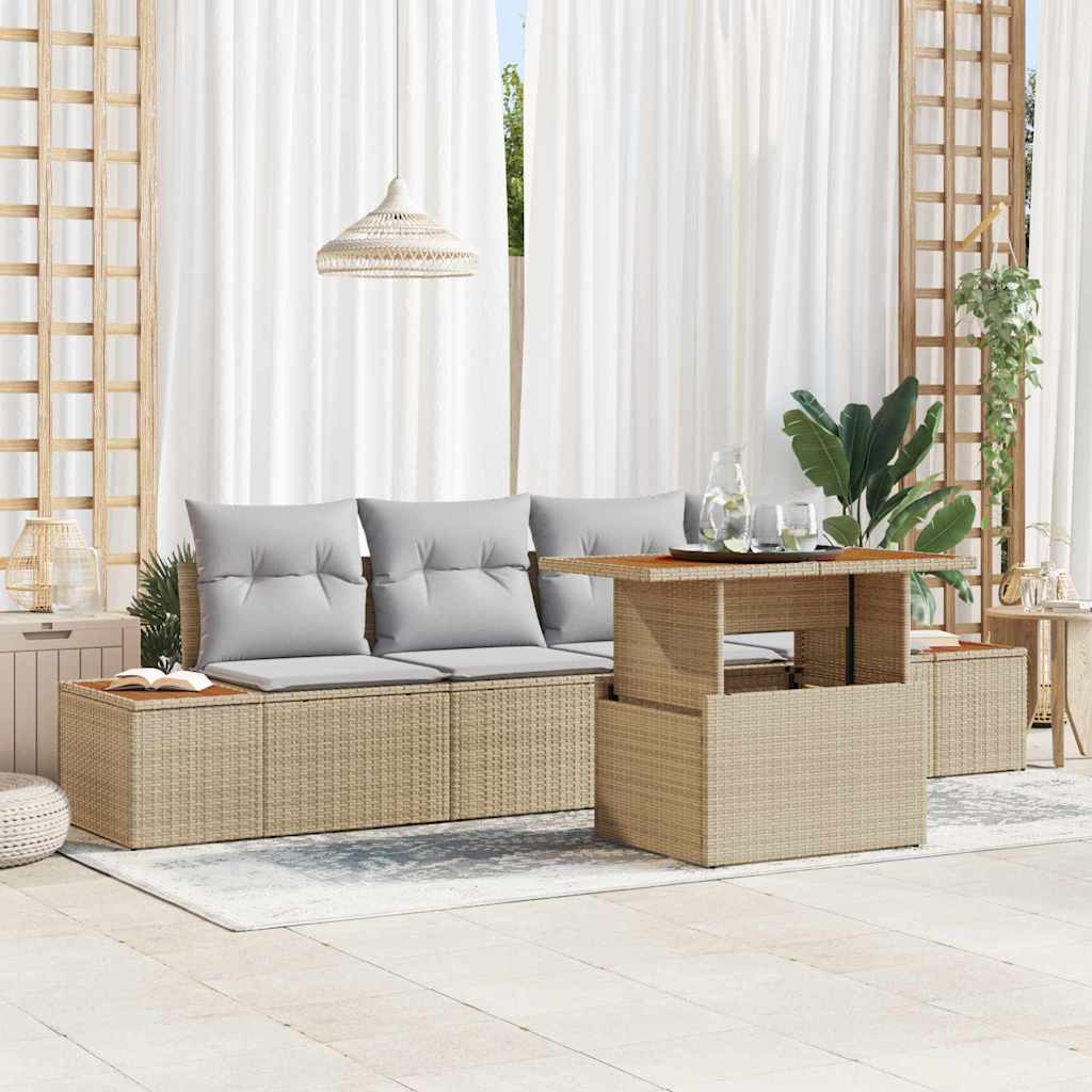 Set Divano da Giardino 5 pcs Beige Poly Rattan