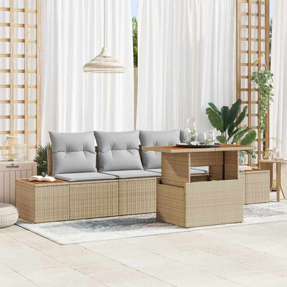 Set Divano da Giardino 5 pcs Beige Poly Rattan