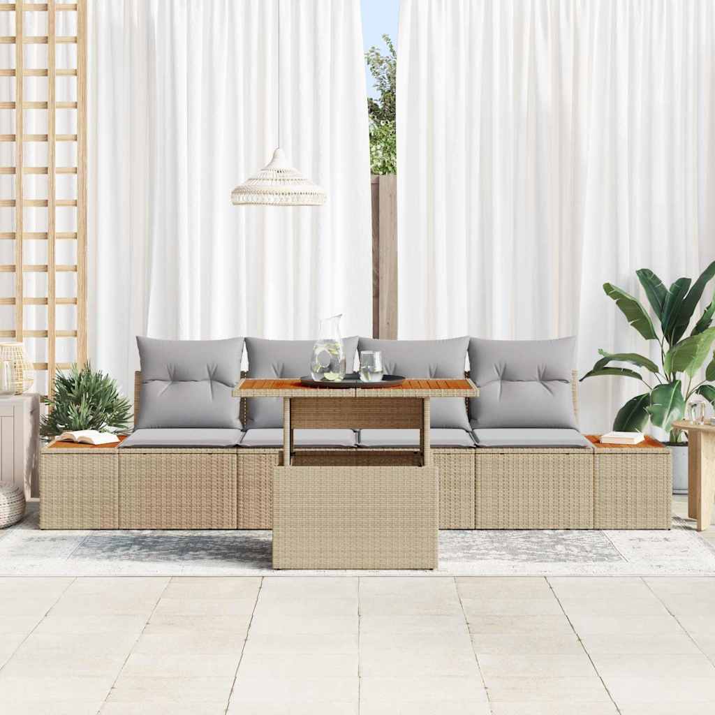 Set Divano da Giardino 5 pcs Beige Poly Rattan