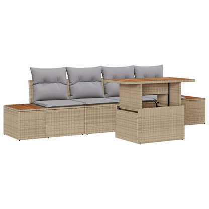 Set Divano da Giardino 5 pcs Beige Poly Rattan