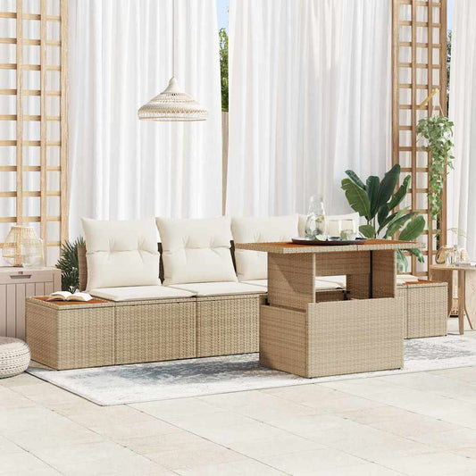 Set Divano da Giardino 5 pcs Beige Poly Rattan