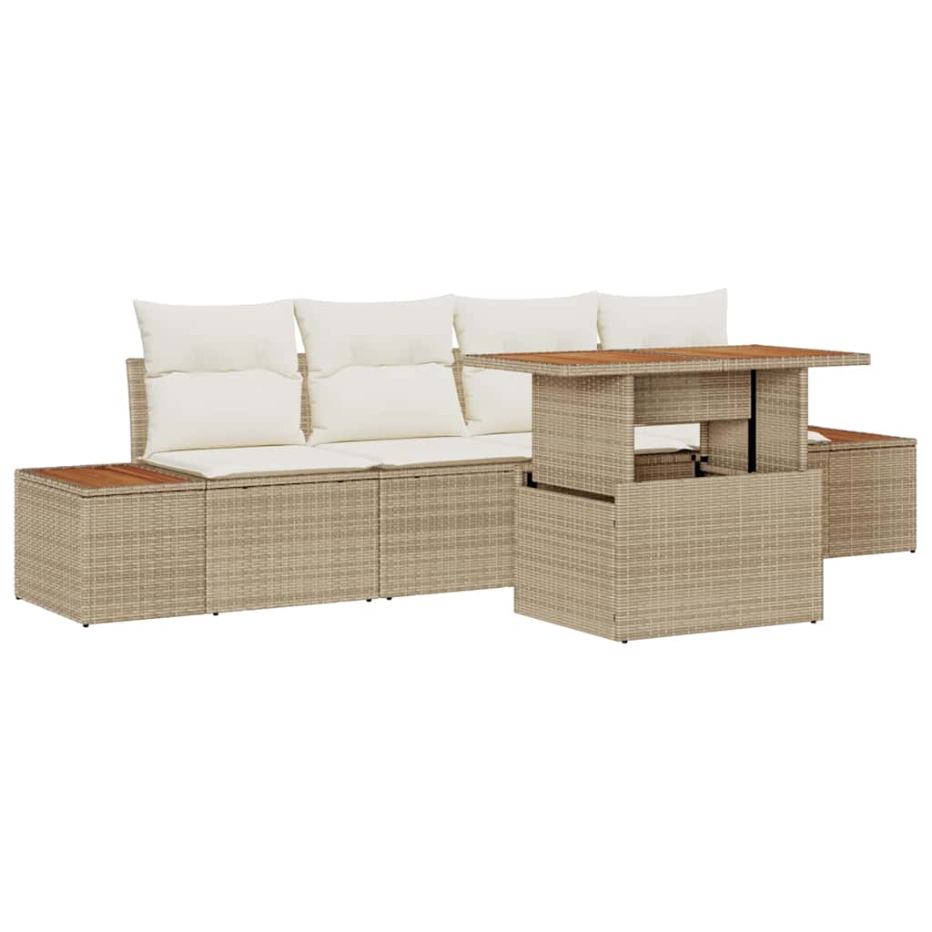 Set Divano da Giardino 5 pcs Beige Poly Rattan - homemem39