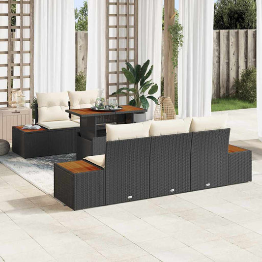Set Divano da Giardino con archiviazione 6 pcs Nero Poly Rattan