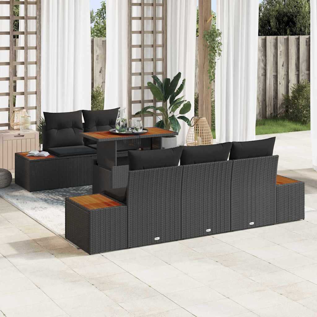 Set Divano da Giardino con archiviazione 6 pcs Nero Poly Rattan