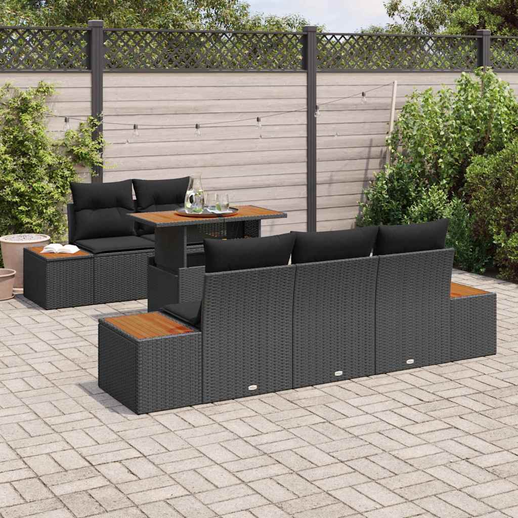 Set Divano da Giardino con archiviazione 6 pcs Nero Poly Rattan