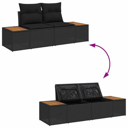 Set Divano da Giardino con archiviazione 6 pcs Nero Poly Rattan | homemem39
