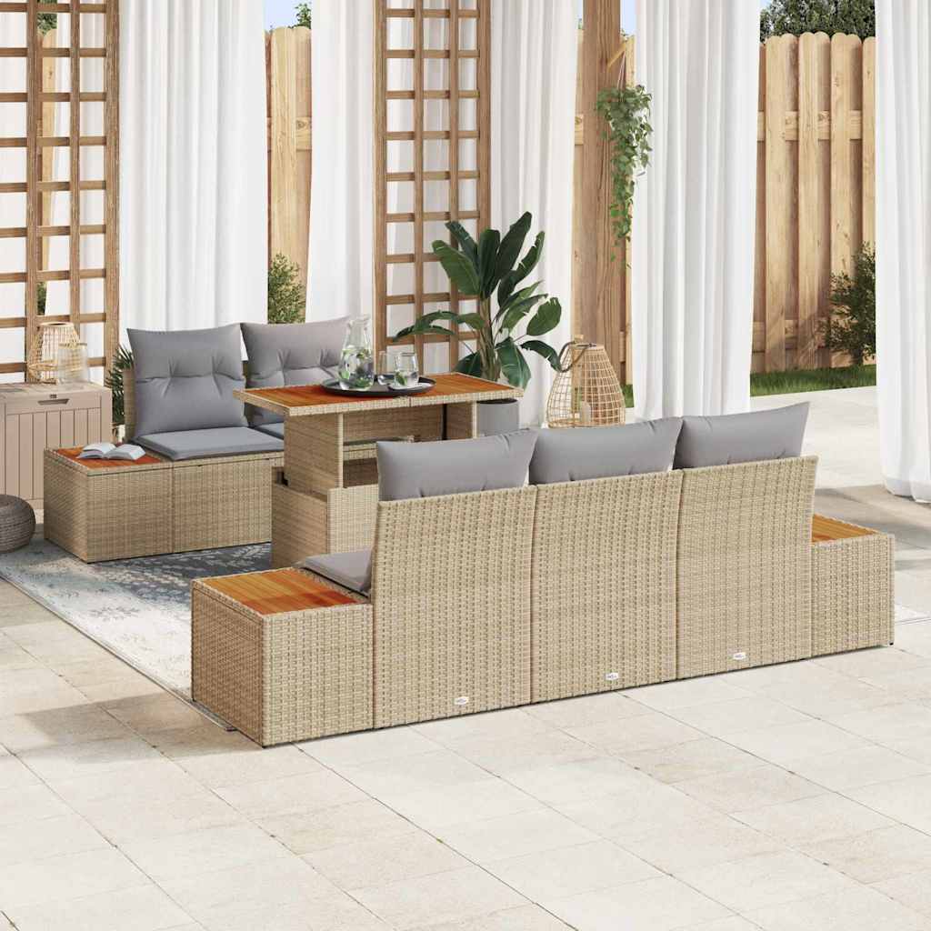 Set Divano da Giardino 6 pcs Beige Poly Rattan