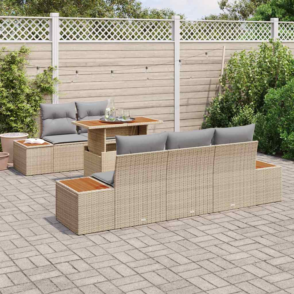 Set Divano da Giardino 6 pcs Beige Poly Rattan