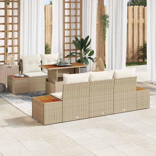 Set Divano da Giardino 6 pcs Beige Poly Rattan