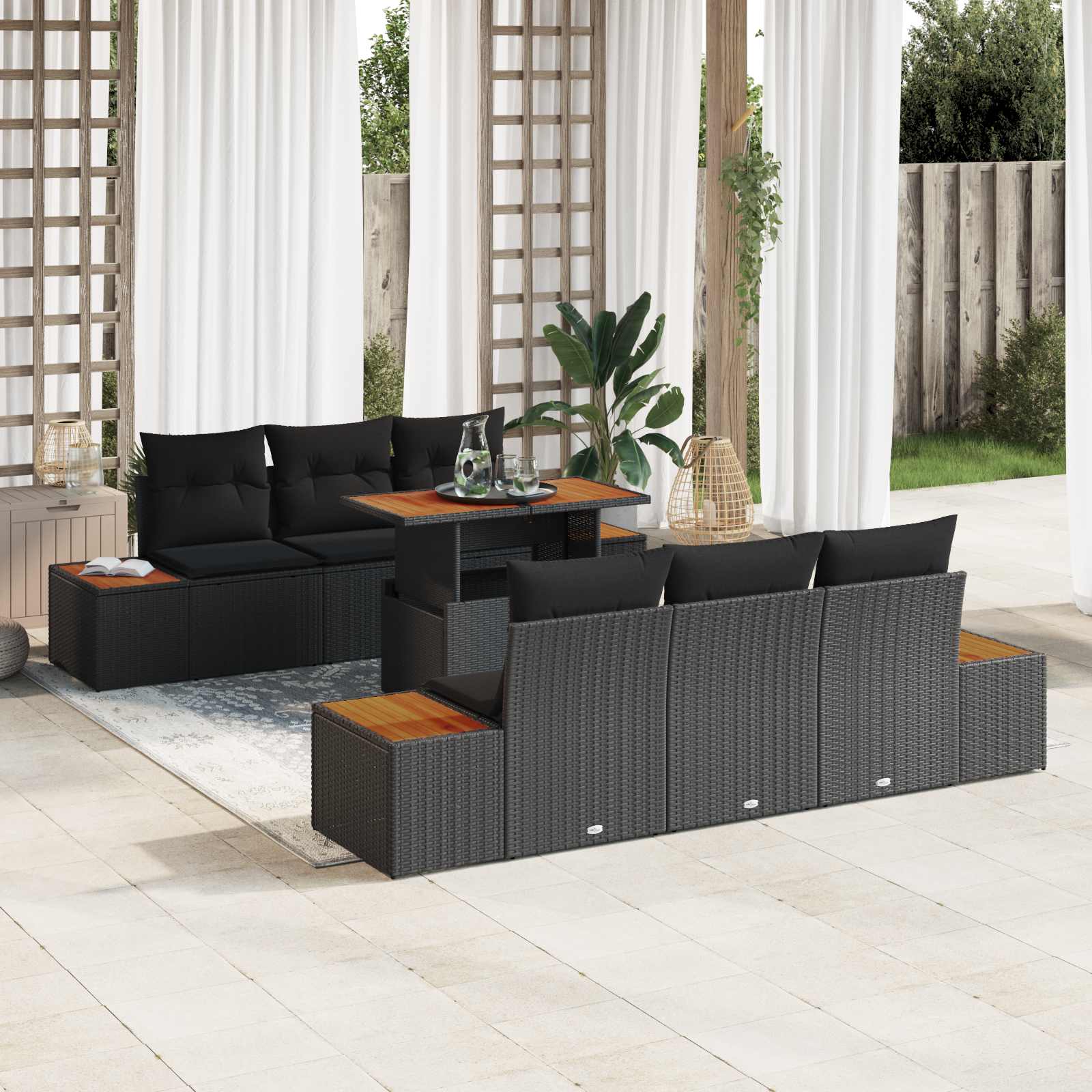 Set Divano da Giardino con archiviazione 7 pcs Nero Poly Rattan | homemem39