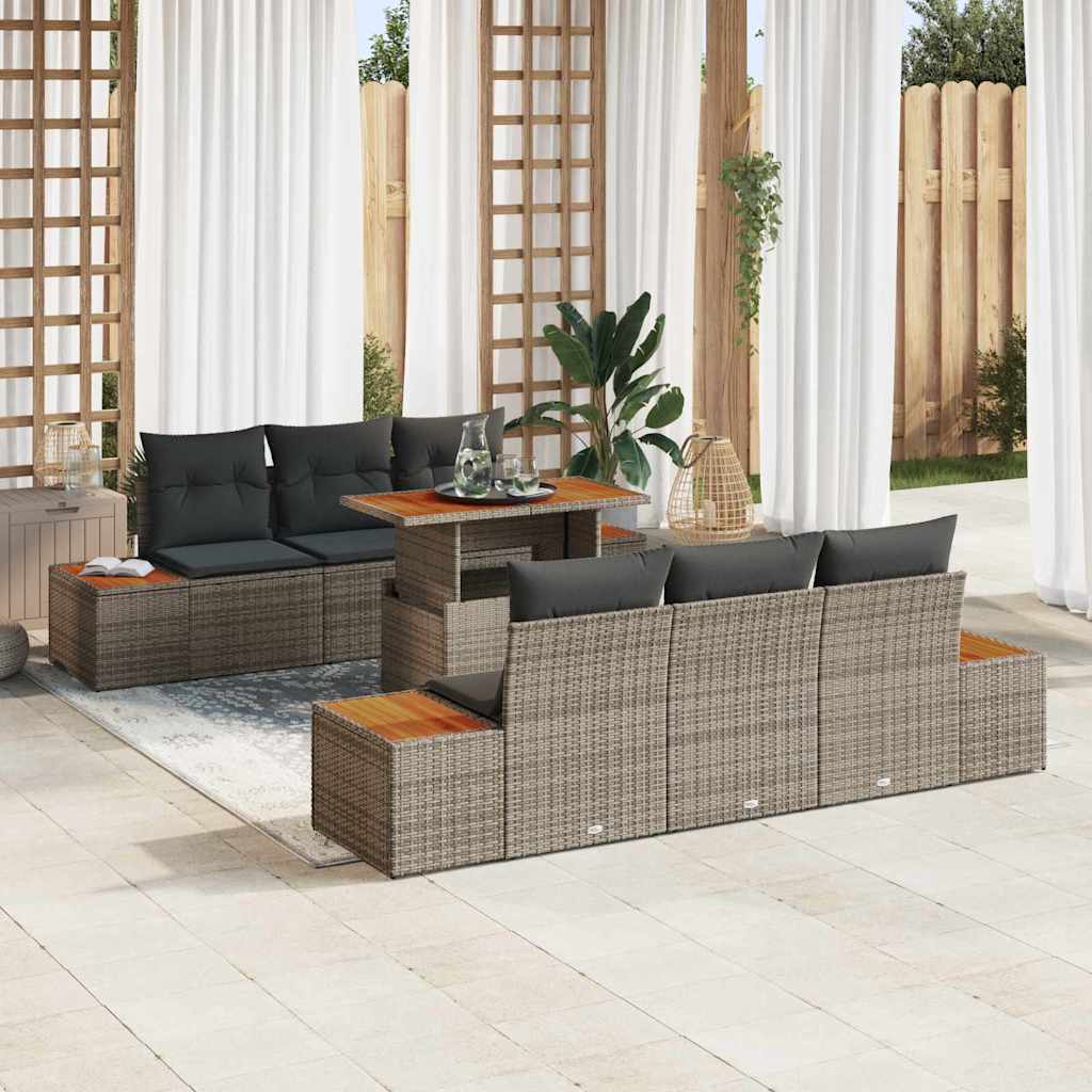 Set Divano da Giardino 7 pcs Grigio Poly Rattan - homemem39