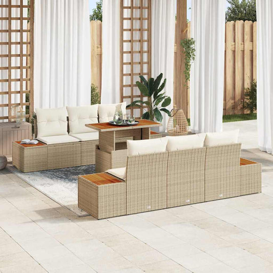 Set Divano da Giardino 7 pcs Beige Poly Rattan