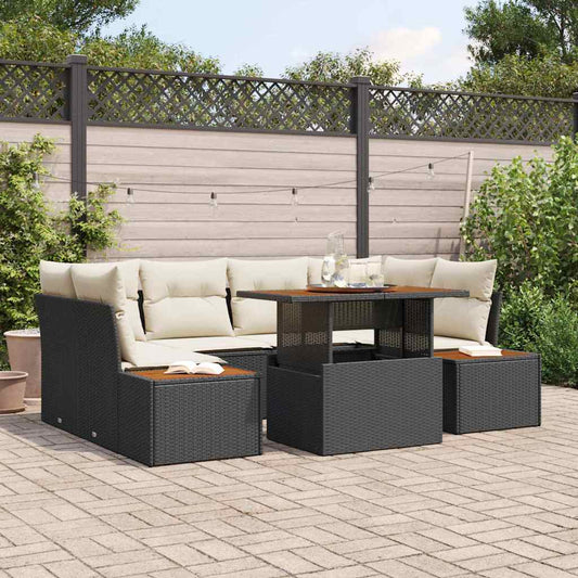 Set Divano da Giardino con archiviazione 7 pcs Nero Poly Rattan
