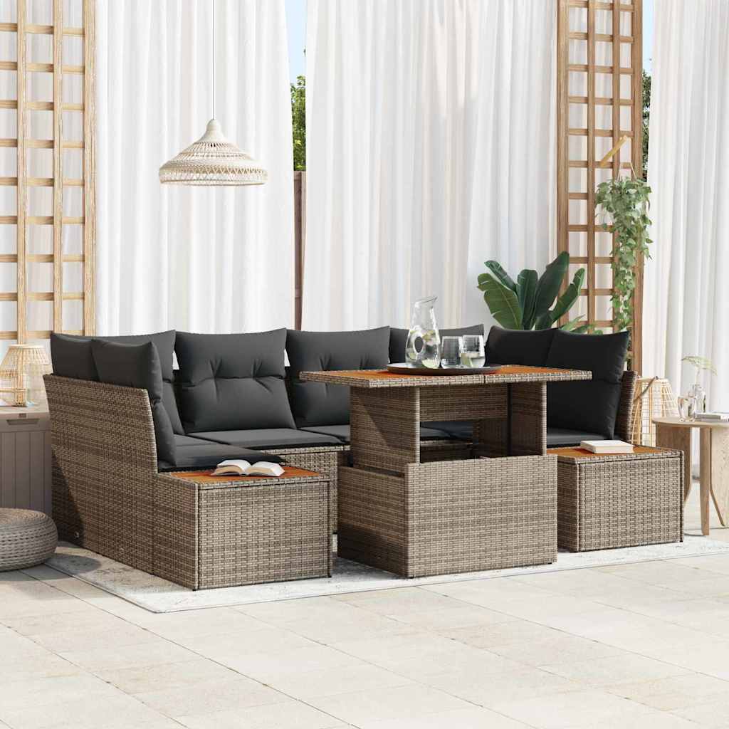 Set Divano da Giardino 7 pcs Grigio Poly Rattan