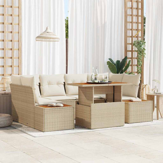 Set Divano da Giardino 7 pcs Beige Poly Rattan