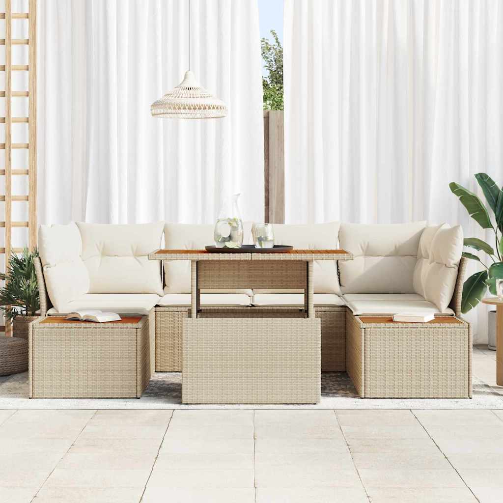 Set Divano da Giardino 7 pcs Beige Poly Rattan - homemem39
