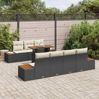 Set Divano da Giardino con archiviazione 8 pcs Nero Poly Rattan