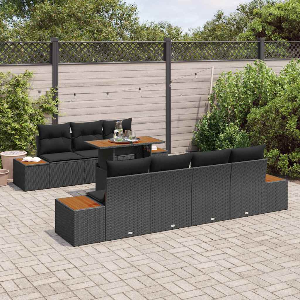 Set Divano da Giardino con archiviazione 8 pcs Nero Poly Rattan - homemem39