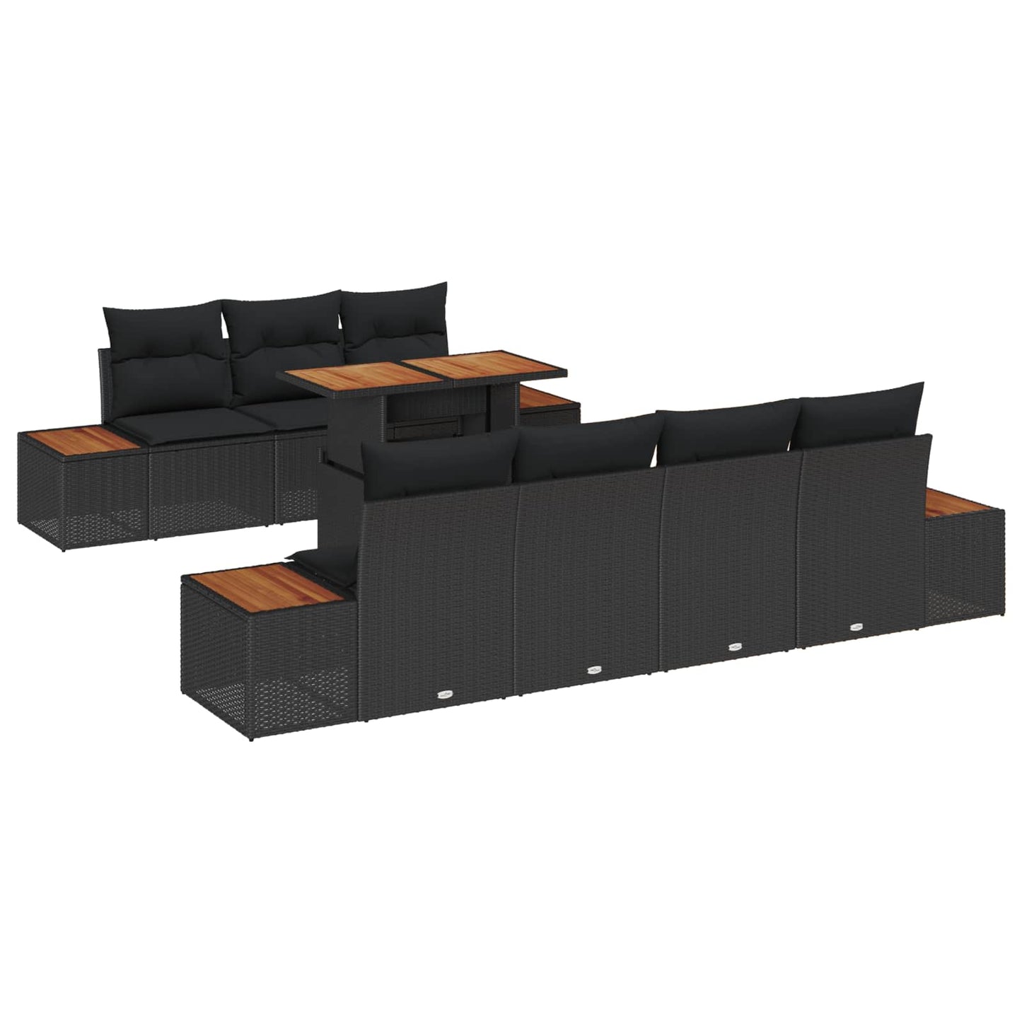 Set Divano da Giardino con archiviazione 8 pcs Nero Poly Rattan | homemem39