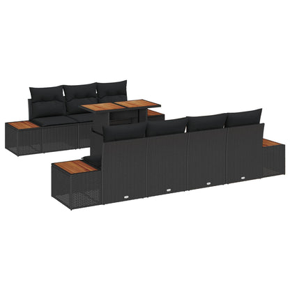 Set Divano da Giardino con archiviazione 8 pcs Nero Poly Rattan | homemem39