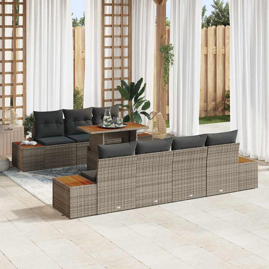 Set Divano da Giardino 8 pcs Grigio Poly Rattan