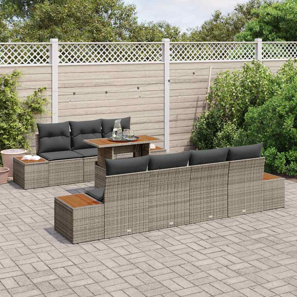 Set Divano da Giardino 8 pcs Grigio Poly Rattan - homemem39