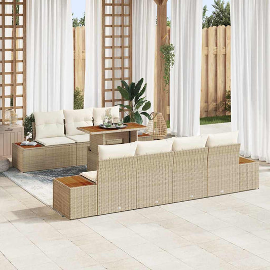 Set Divano da Giardino 8 pcs Beige Poly Rattan