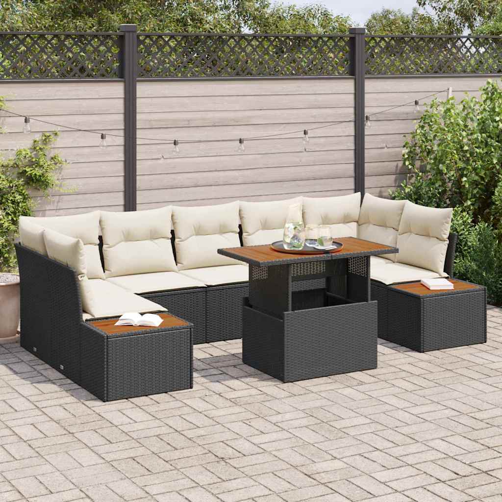 Set Divano da Giardino con archiviazione 8 pcs Nero Poly Rattan