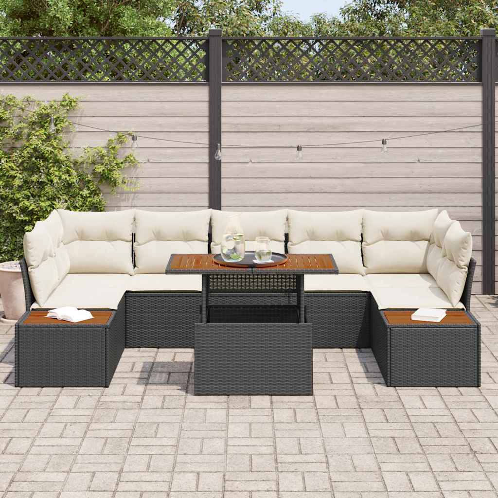 Set Divano da Giardino con archiviazione 8 pcs Nero Poly Rattan