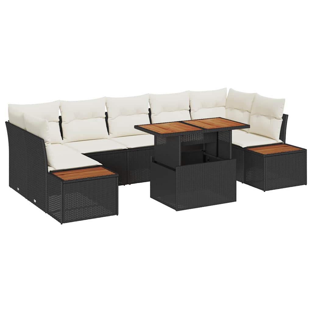 Set Divano da Giardino con archiviazione 8 pcs Nero Poly Rattan
