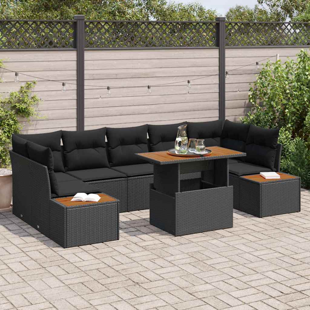 Set Divano da Giardino con archiviazione 8 pcs Nero Poly Rattan - homemem39