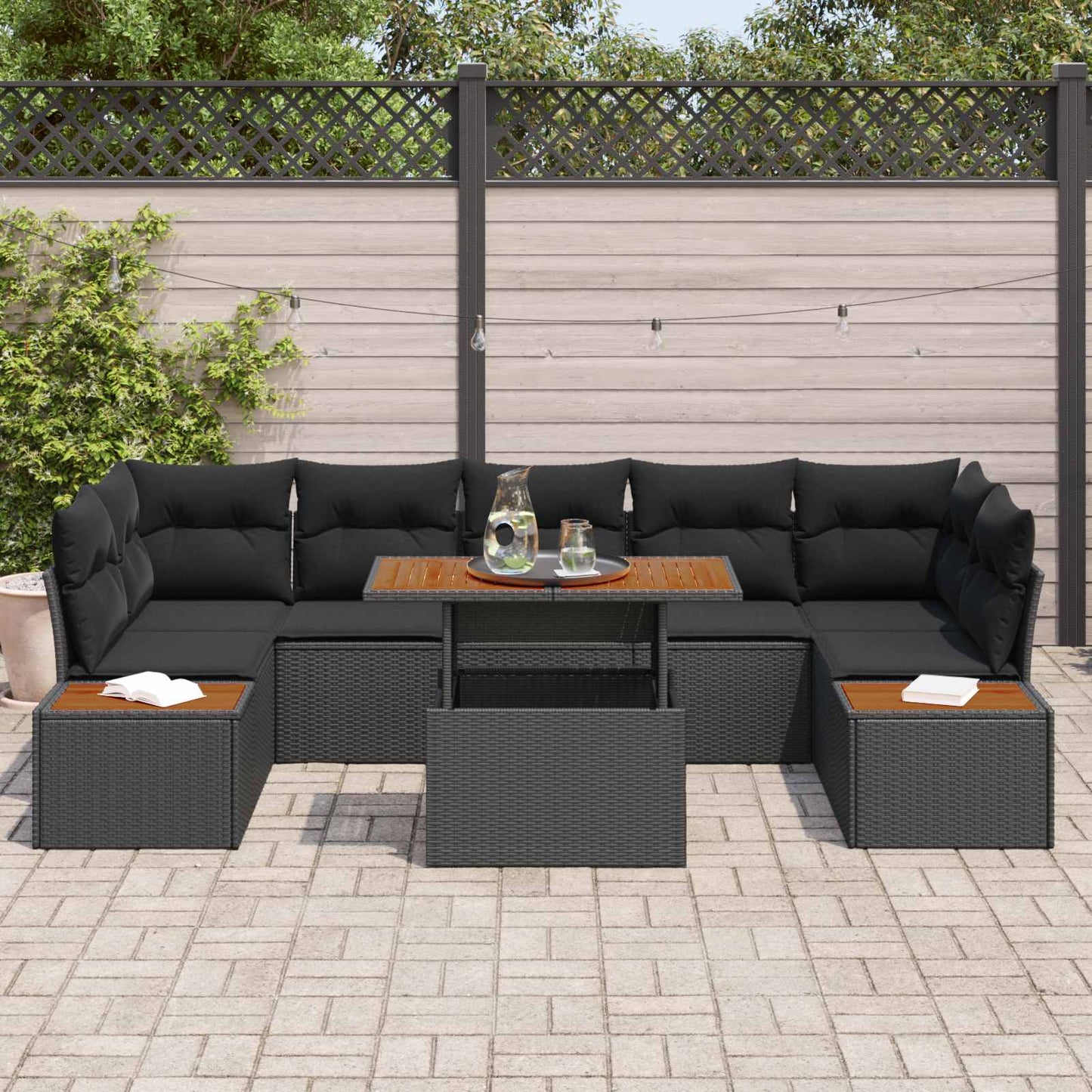 Set Divano da Giardino con archiviazione 8 pcs Nero Poly Rattan