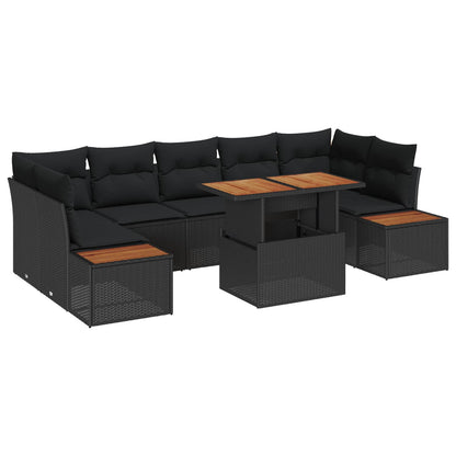 Set Divano da Giardino con archiviazione 8 pcs Nero Poly Rattan