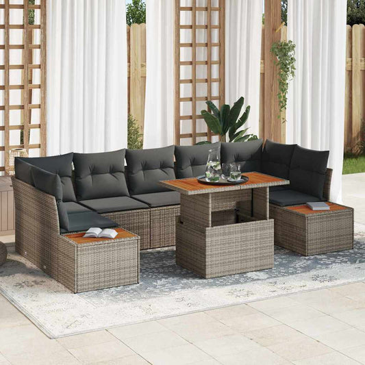 Set Divano da Giardino 8 pcs Grigio Poly Rattan