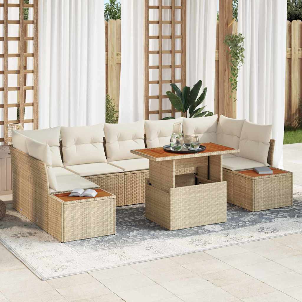 Set Divano da Giardino 8 pcs Beige Poly Rattan