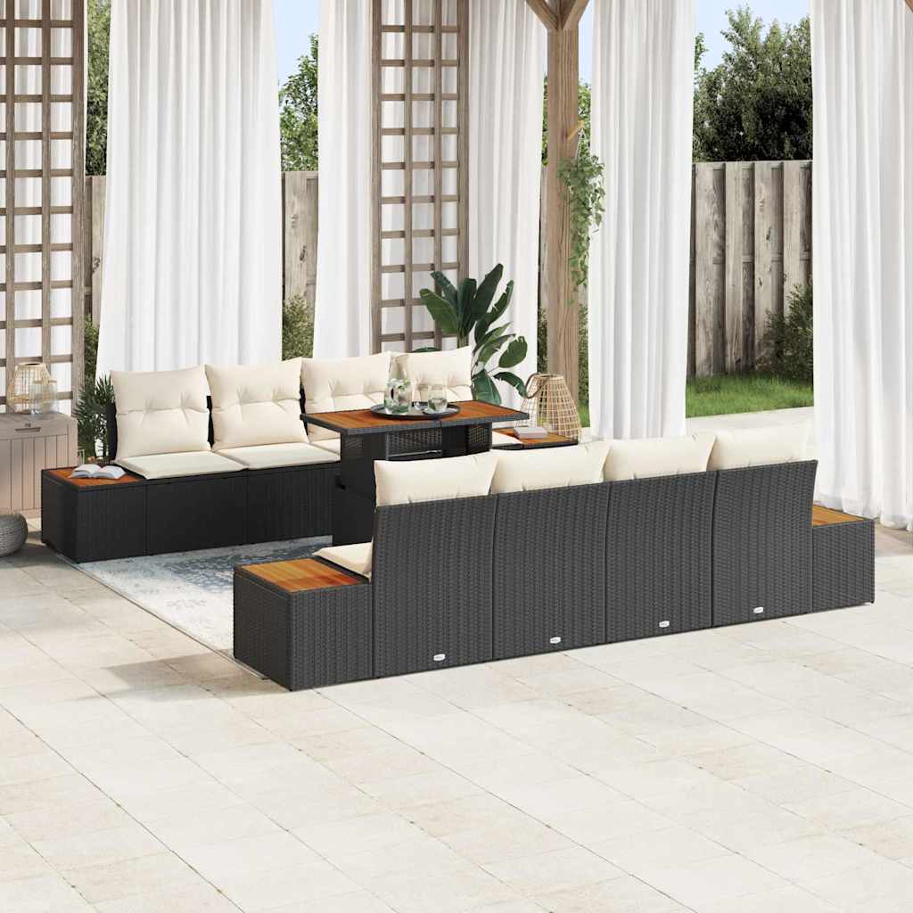 Set Divano da Giardino con archiviazione 9 pcs Nero Poly Rattan