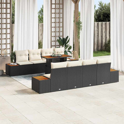 Set Divano da Giardino con archiviazione 9 pcs Nero Poly Rattan