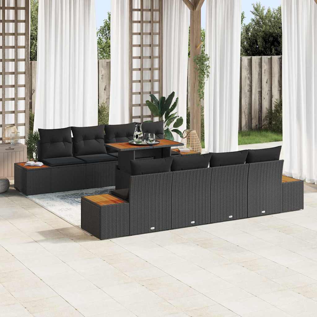 Set Divano da Giardino con archiviazione 9 pcs Nero Poly Rattan - homemem39